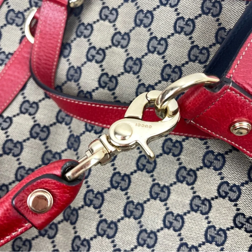 GUCCI Red & Blue GG Canvas and Leather Abbey Two Way Hobo Bag